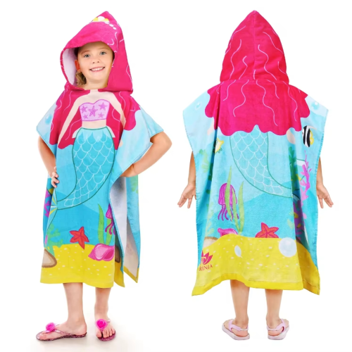 DSB200C Custom Microfiber Kids Hooded Poncho Quick Dry